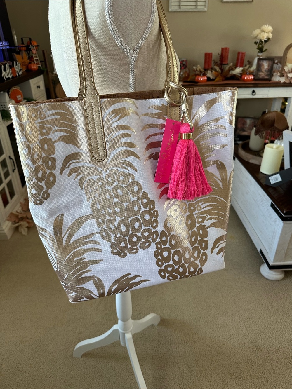 Lilly Pulitzer Reversible ShopperTote Bag with Pink Tassel